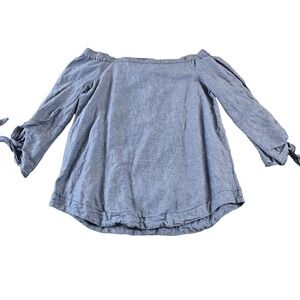 Free People Women's Blouse Off Shoulder Linen Blend Chambray Size Small